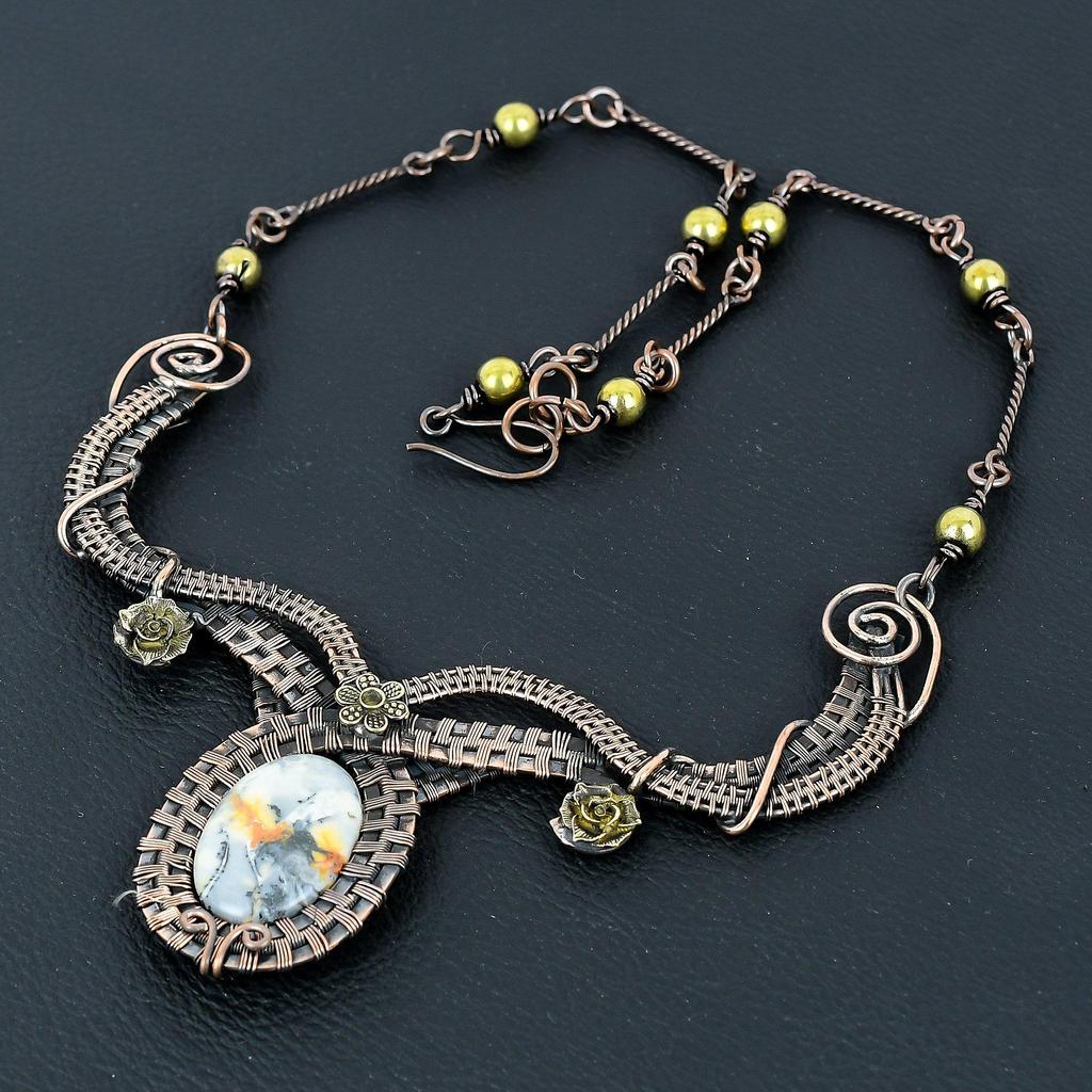 Malingano Jasper Necklace Handmade Jewelry, 999 Copper Wire Wrapped Necklace Designer Gemstone Jewelry Adjustable Chain Necklace