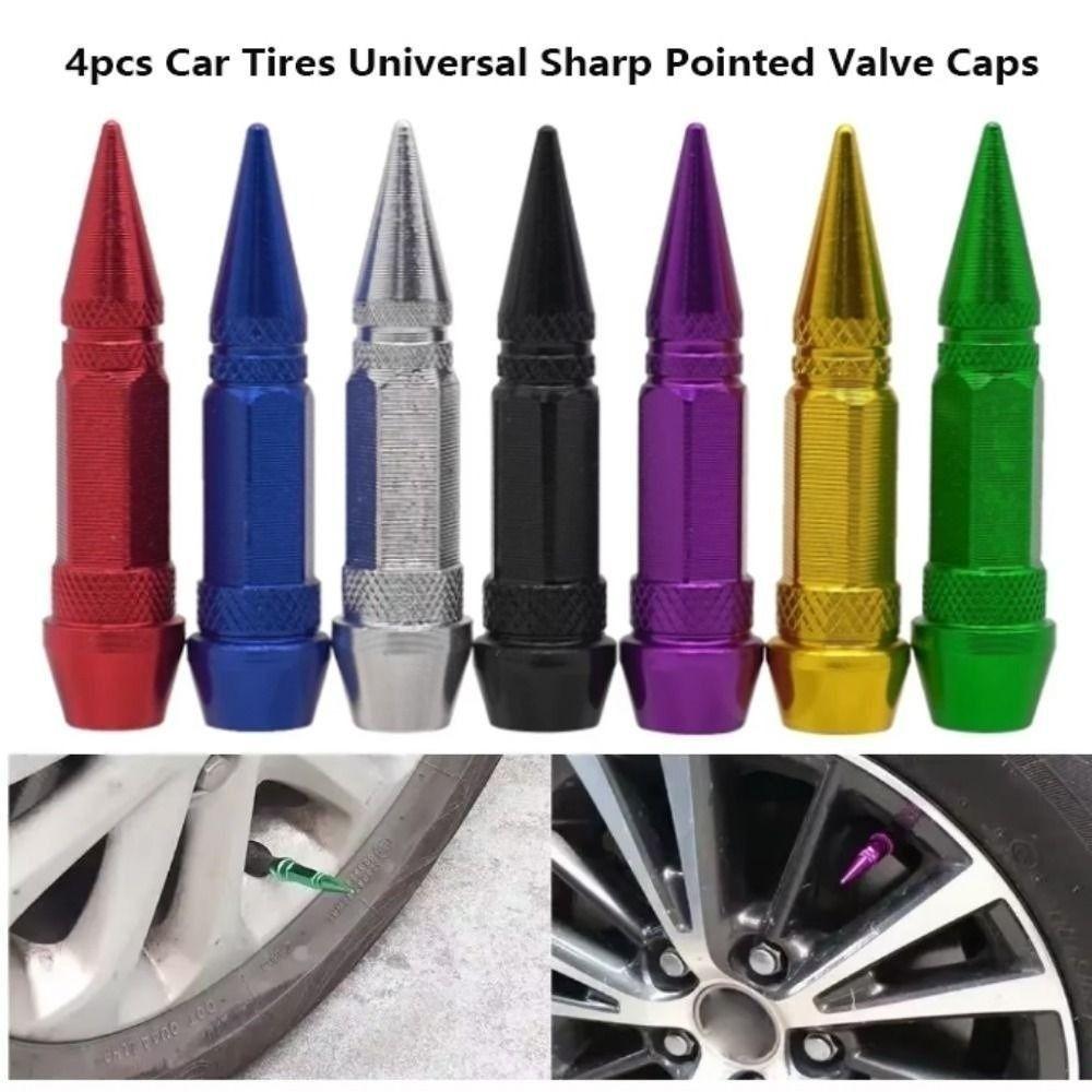 4pcs 60mm Pointed Valve Tips Universal Auto Parts Car Tires Valve Caps Bicycle and Motorcycle