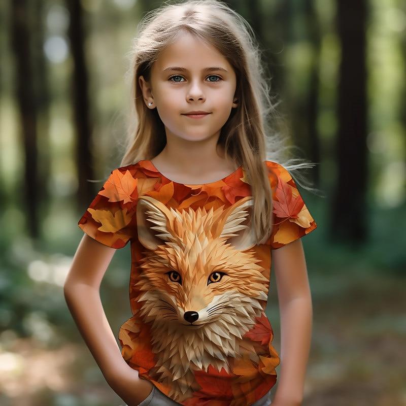 

Girls 3D Fox Tee Shirts Short Sleeve 3D Print Summer Active Fashion Top 150