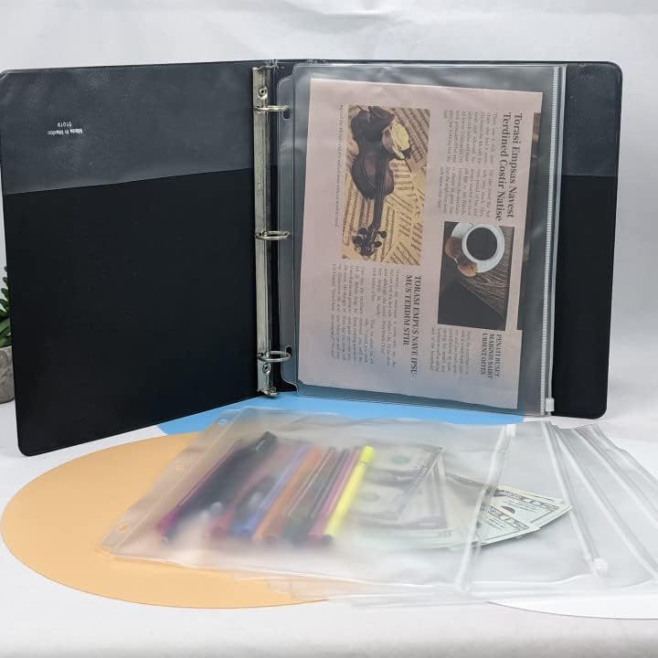 YoeeJob 3 Holes Clear PVC Zipper Binder Pocket ert Pages Letter Size, 8 1/2" x 11 Loose Leaf Binder Filing Storage Bags 8 Packs
