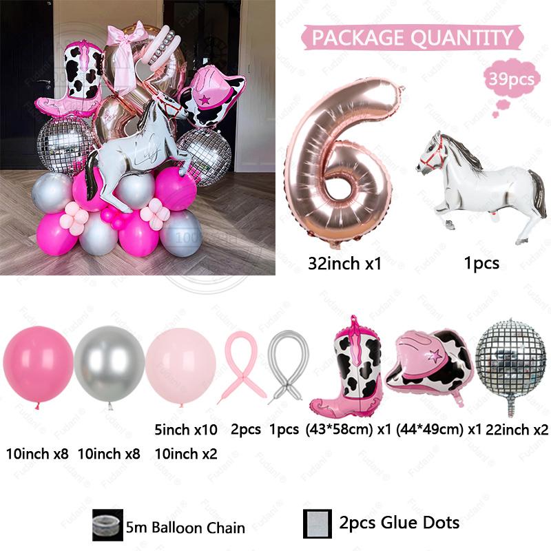 39pcs Pink Western Cowboy Foil Helium Balloon Boot Shape Hat Horse Racing Photo Props Cow Air Globos Birthday Party Supplies