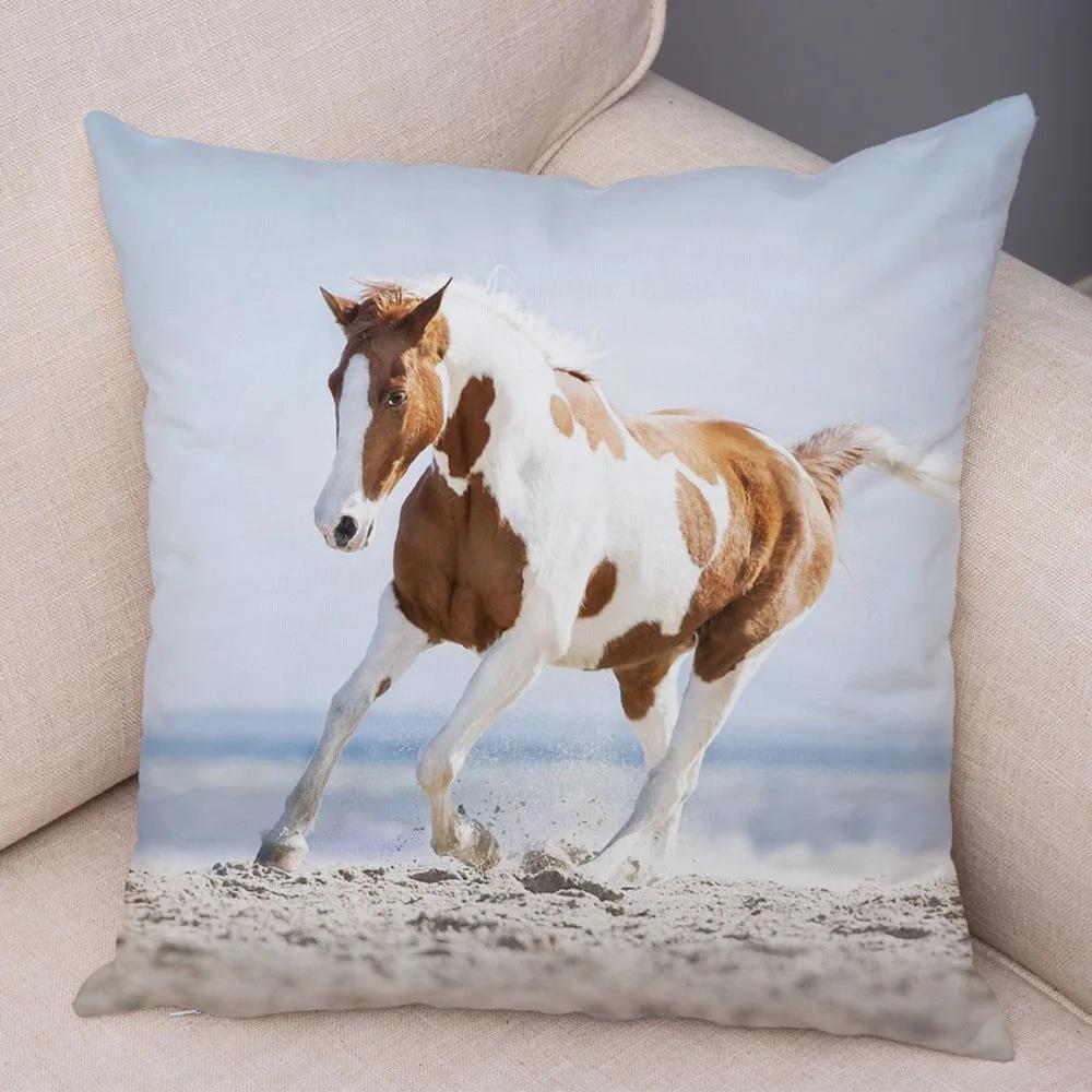 Wild Horse Cushion Cover Decor Animal Print Pillowcase  for Sofa Home Car Children Room Super Soft Plush Pillow Case 45x45cm
