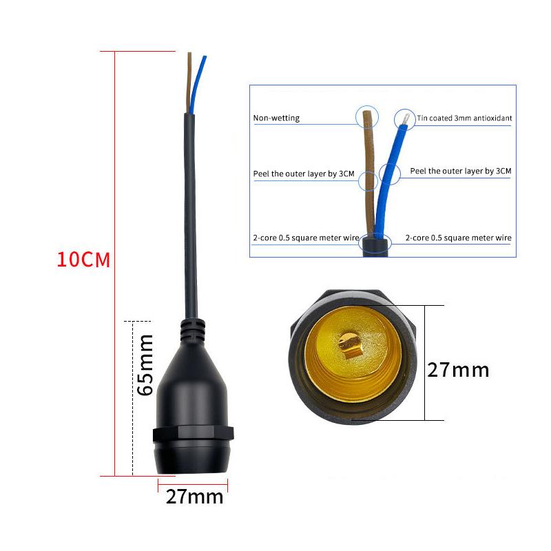 Universal E27 Lamp Holder Copper Screw Thread Waterproof Lamp Base Flame Retardant Pvc Wire Lamp Holder Outdoor Use