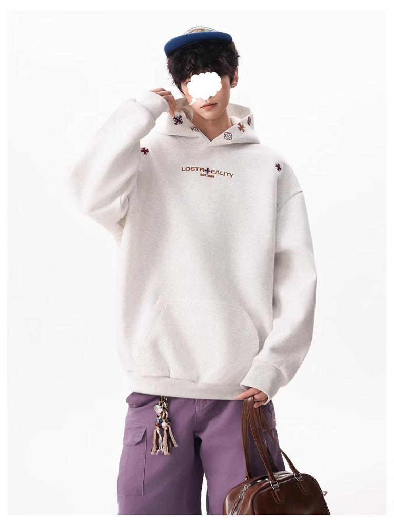 Men's Embroidered Ethnic-Style Hooded Sweatshirt - Casual, Loose-Fit, Versatile Autumn/Winter Outerwear for Couples