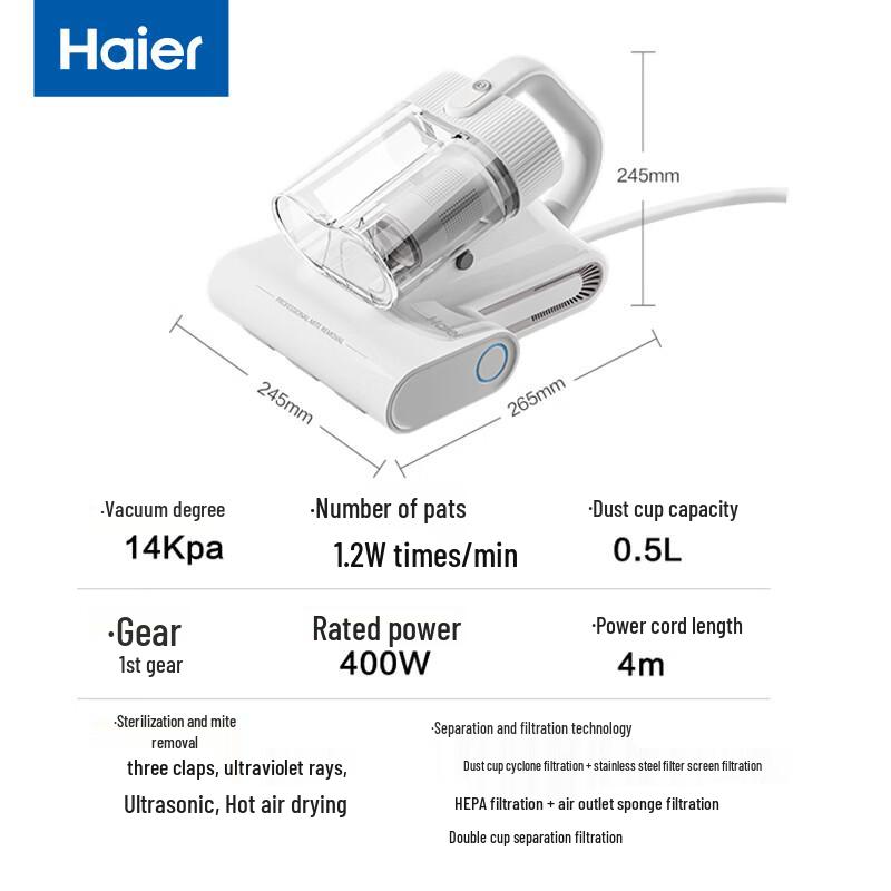 Haier WhiteChoc UV Bed Mite Vacuum Cleaner