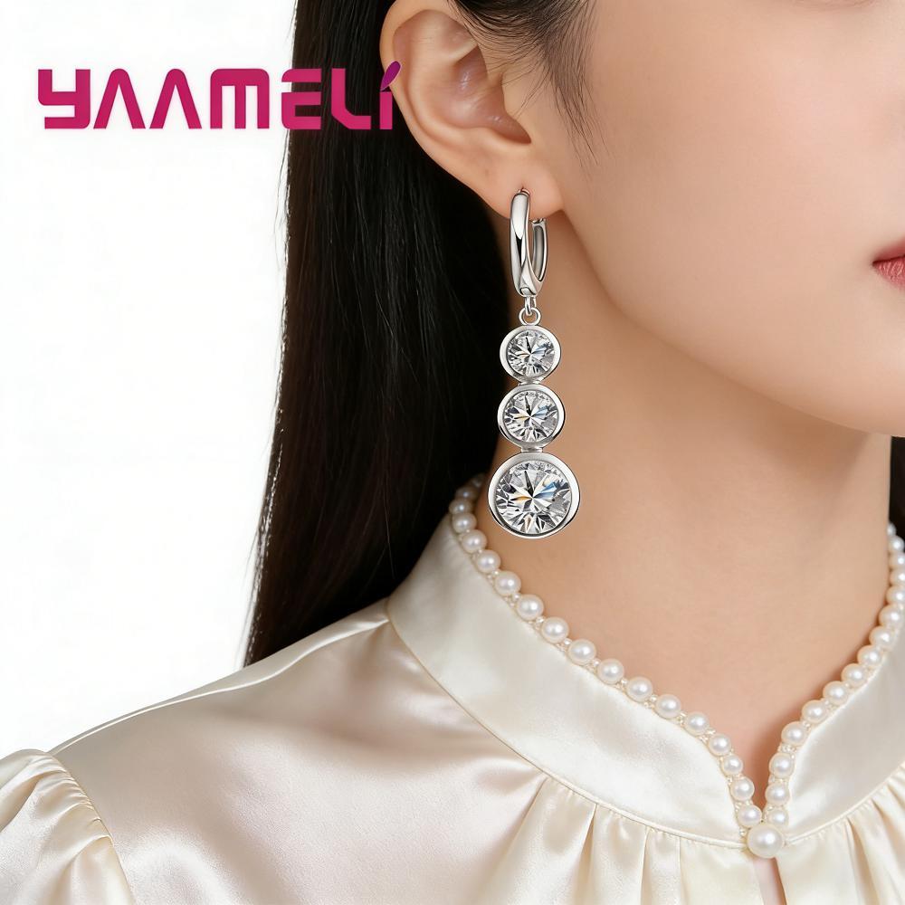 

925 Sterling Silver Drop Earrings Shiny AAA Cubic Zircon Dangle Earring for Women Girls Wedding Party Fashion Jewelry Gift