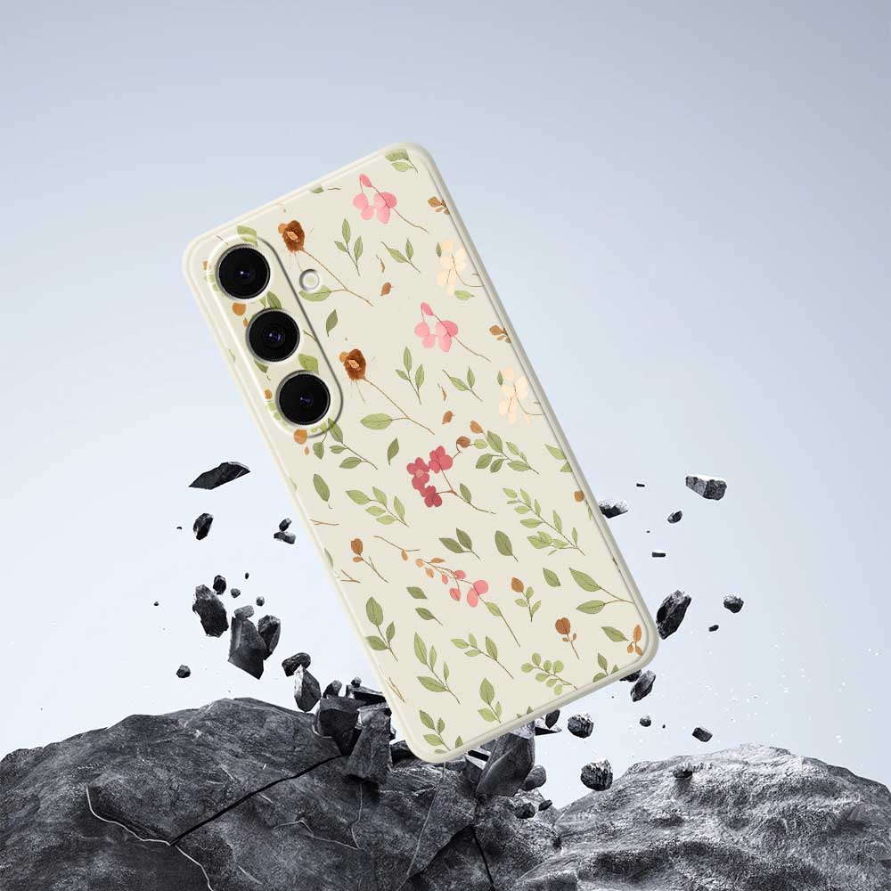 For Samsung Galaxy S25+ Case Small Flower Leaves Pattern Printing Straight Edge TPU Phone Back Cover