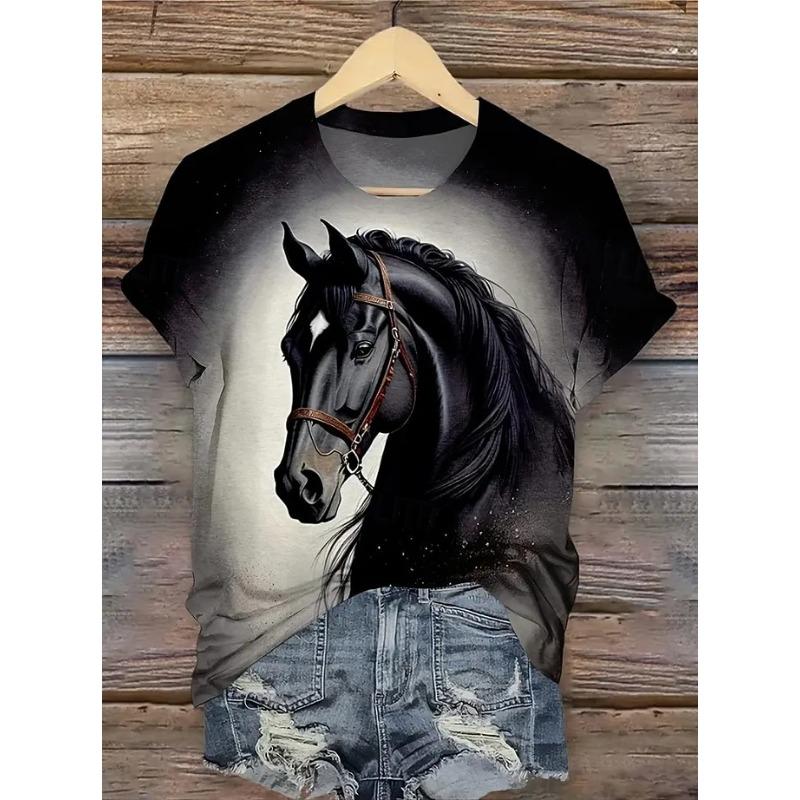 Damen T-Shirt,3D-Druck,O-Ausschnitt,Kurzarm,Casual,Leichtes Oberteil,frisch,Hip Hop ,Große Größe,Mode
