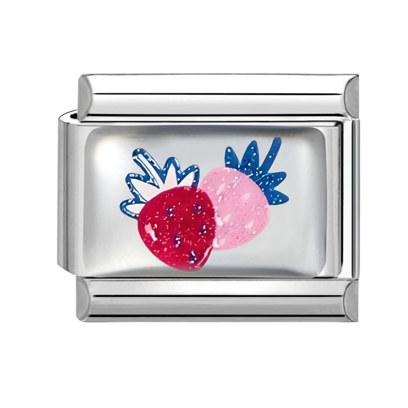 

Y2K Glitter Strawberry Guitar Sun Cactus Conch Italian Charm Links Fit 9MM Stainless Steel Bracelet Women Men DIY Making Gift