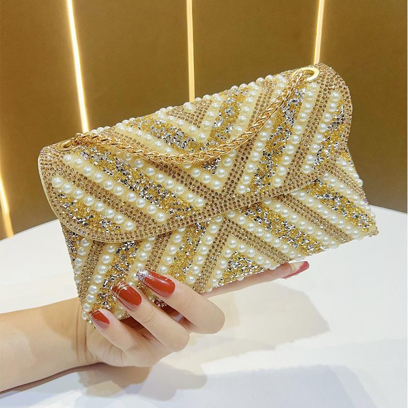 Yogodlns Women Handmade Pearl Clutch Purse Beaded Envelope Evening Handbag Purse for Party Chain Shoulder Crossbody Bags
