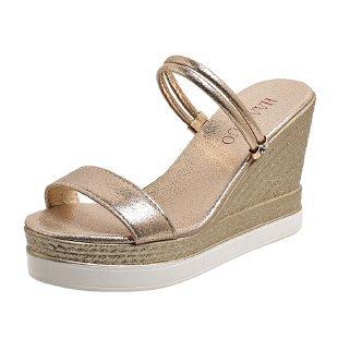 

Wedge Heel Large Size High Heel Flat Slippers Women S 24 Fashion Platform Comfortable Two Wear Roman Sandals 35 золотой