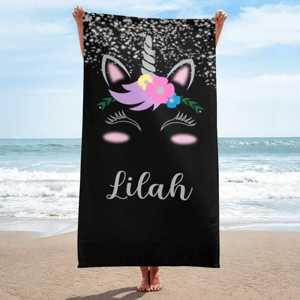 Name Bath Towels Cartoon Unicorn Beach Towel Bathroom Sport Towel for Adult Kids Microfiber Quick Dry Swimming Cover