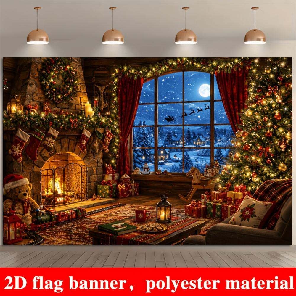 1Pcs Cozy Christmas Stone Fireplace Decoration Background Winter Backdrop For Photo Studio Photo Booth Party