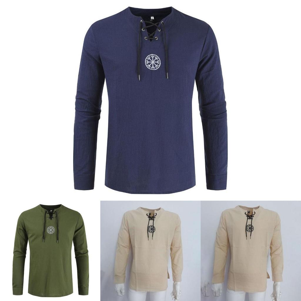 Medieval Men's Tops Vintage Ancient Viking Long Sleeve Retro Cosplay T-shirt For All Occasions