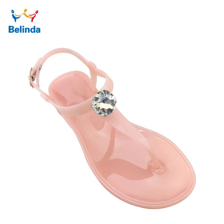 Sandals Pvc Women'S Flat Waterproof Outdoor Shiny Rhinestone Herringbone Sandals