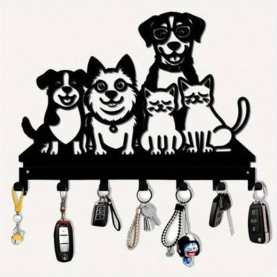 Pet Theme Key Hook Set 7 Hooks Wall Mounted Storage Rack Durable Rustproof for Keys Towels Coat Home Decor