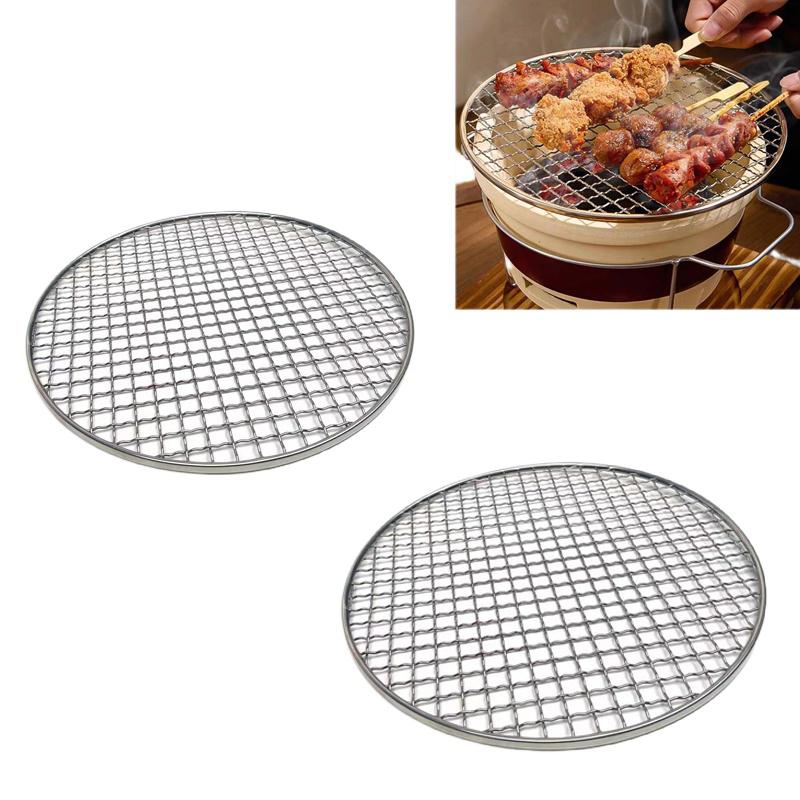 24/26Cm Round Stainless Steel Barbecue Net Bbq Mesh Grate Grid Camping Picnic Food Rack Bbq Grill Kitchen Tool Accessories