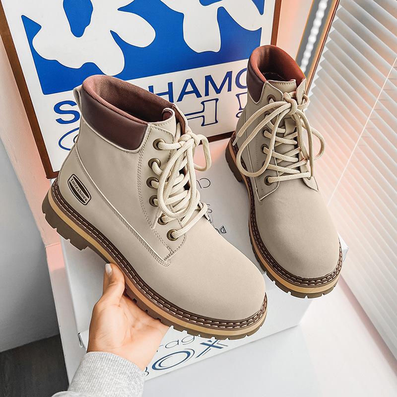 

2025 autumn and winter new men s tooling boots short boots British style thick-soled medium tube big yellow boots couple Martin boots 44 абрикосовий