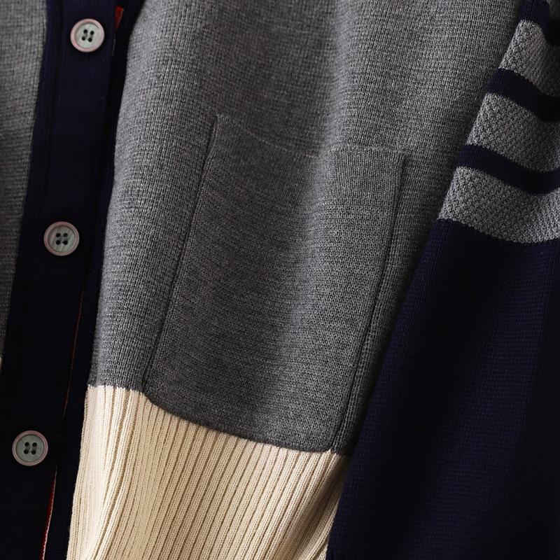 Pletený kardigan dámský jarní a podzimní s výstřihem do V barevně blokovaný svetr s dlouhým rukávem bunda