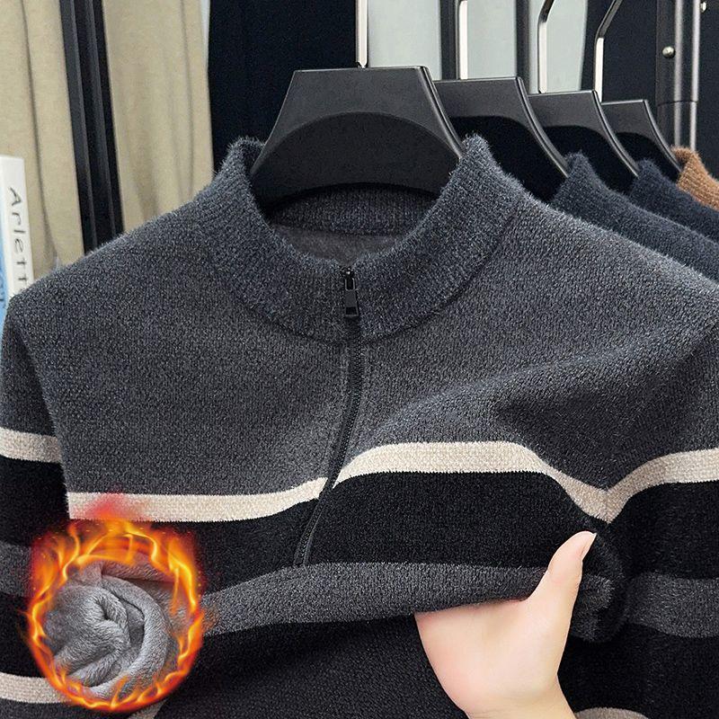 Dad's Warm Winter Knit: Mink Velvet Zipper Sweater, Plus Velvet for Middle-Aged & Elderly Men