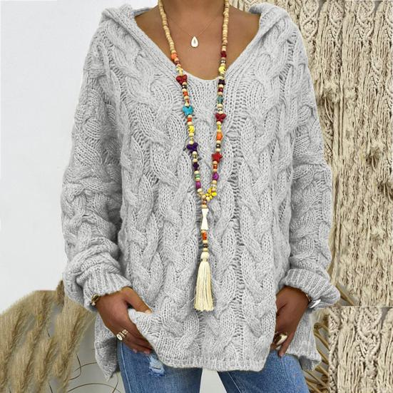 Knitted Hoodie Hooded Coldproof Thick Autumn Winter Solid Color Loose Sweater Jumper Female Clothing