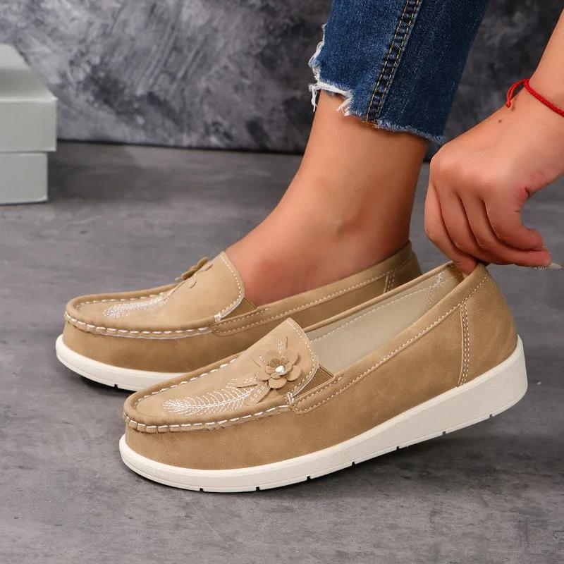 Fashion Casual Shoes for Women 2024 Brand Plus Size Women's Flats Bean Flats Women Appliques Round Toe Slip on Soft Bottom Shoes Ladies