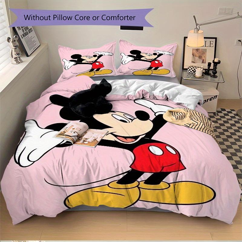 3pcs Pink Mickey Mouse Bedding Set Includes 1 Quilt Cover and 2 Pillowcases, Comfortable Bedding W082