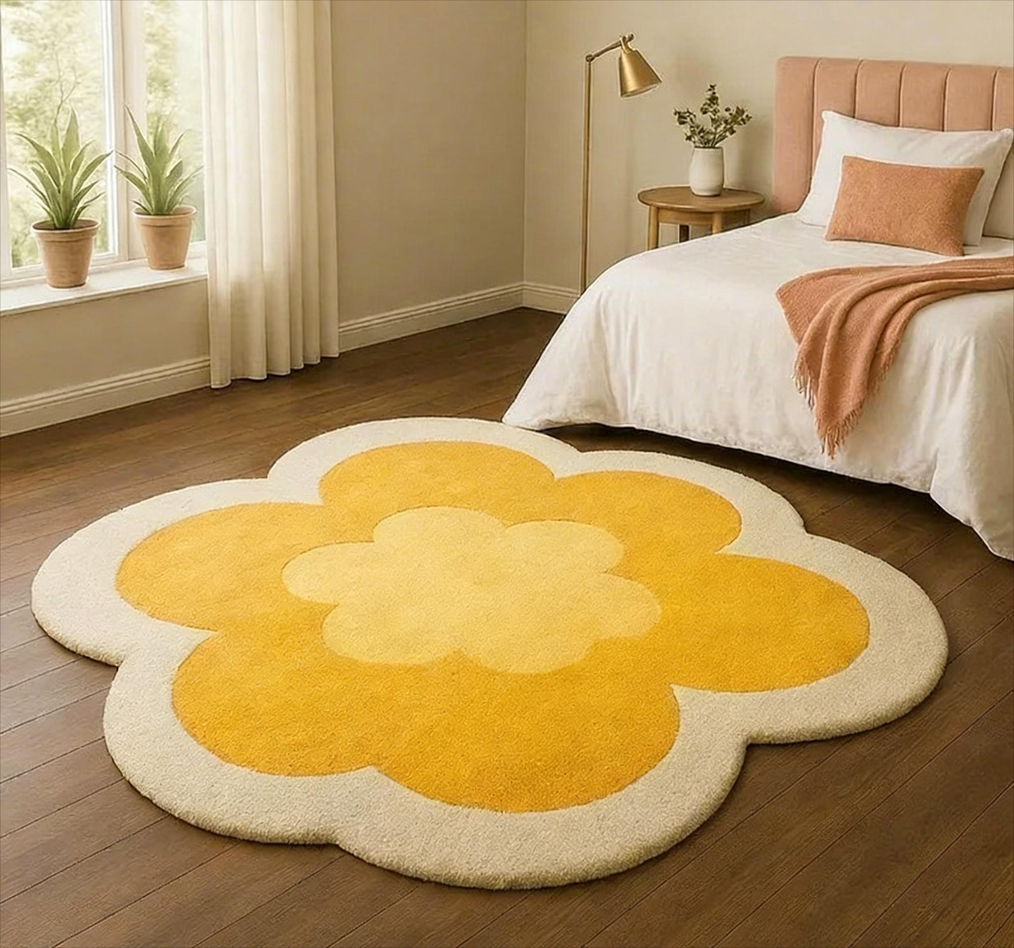 Tapis en Forme de Fleur pour Salon Forme Irrégulière Décoration de Chambre à Coucher Tapis pour Fille Tapis Épais en Peluche pour Chevet Tapis de Sol Doux Moelleux 80x80CM