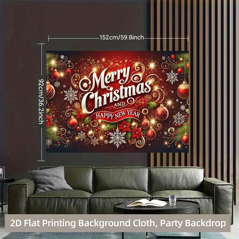 2D Flat Red Gold Christmas Ornament Backdrop for Winter Party Decoration