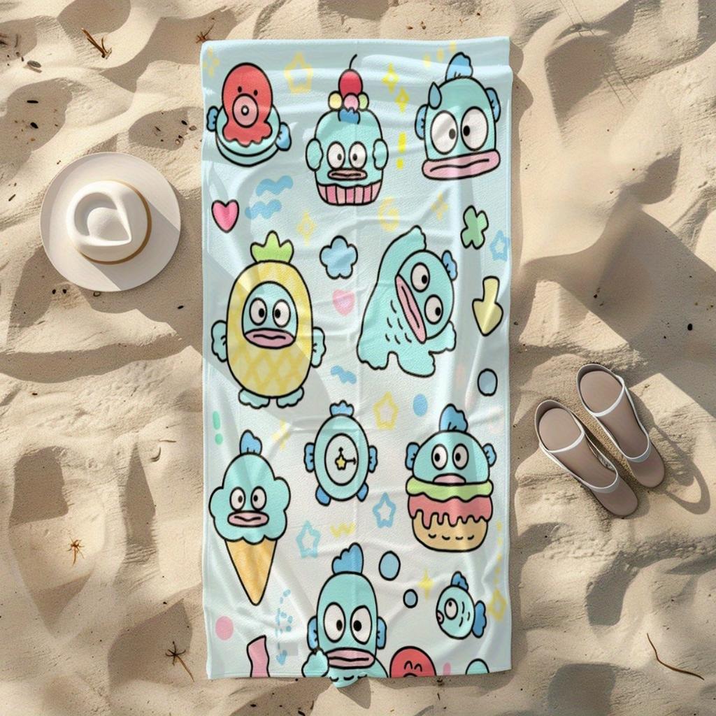 Sanrio Hangyodon Themed Beach Towel Kawaii Dessert Print Lightweight Towel for Summer Beach Pool Bath Travel