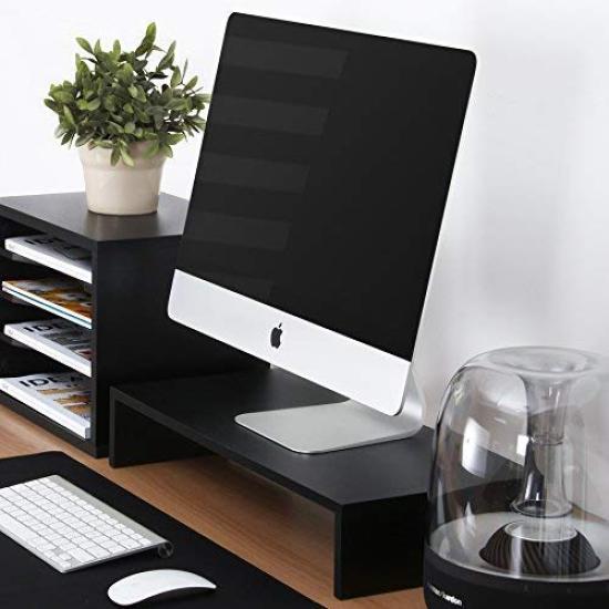 FITUEYES Wooden Desk Stand with Monitor Desk Keyboard and Computer 540mm Black Stand, Shelf, Storage, Stand, Wide,