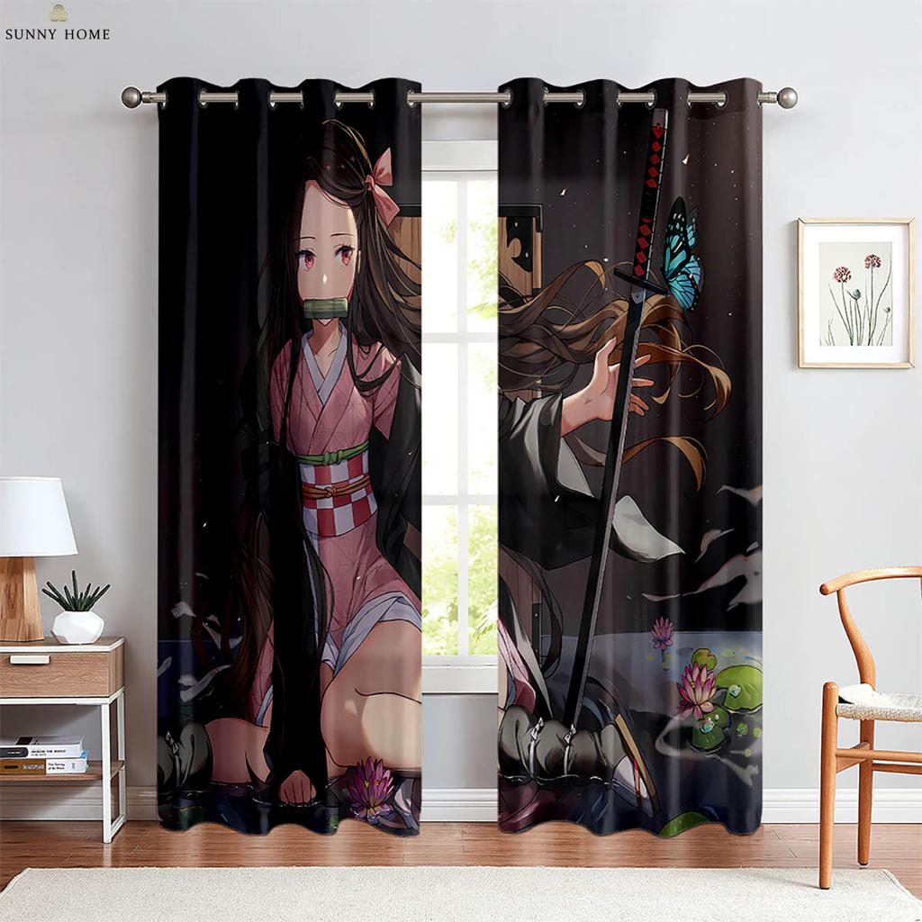 Japanese Anime Print Curtains Dormitory Bedroom Restaurant Study Window Decoration Curtains Children Gift Home Decoration 2 PCS