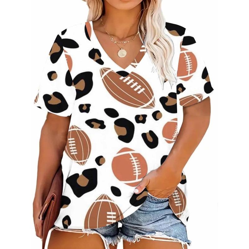 Summer Women 3D Print Plus Size T-shirt V-neck Short Sleeved Loose Casual Top Fashion Women T-shirt Street Wear