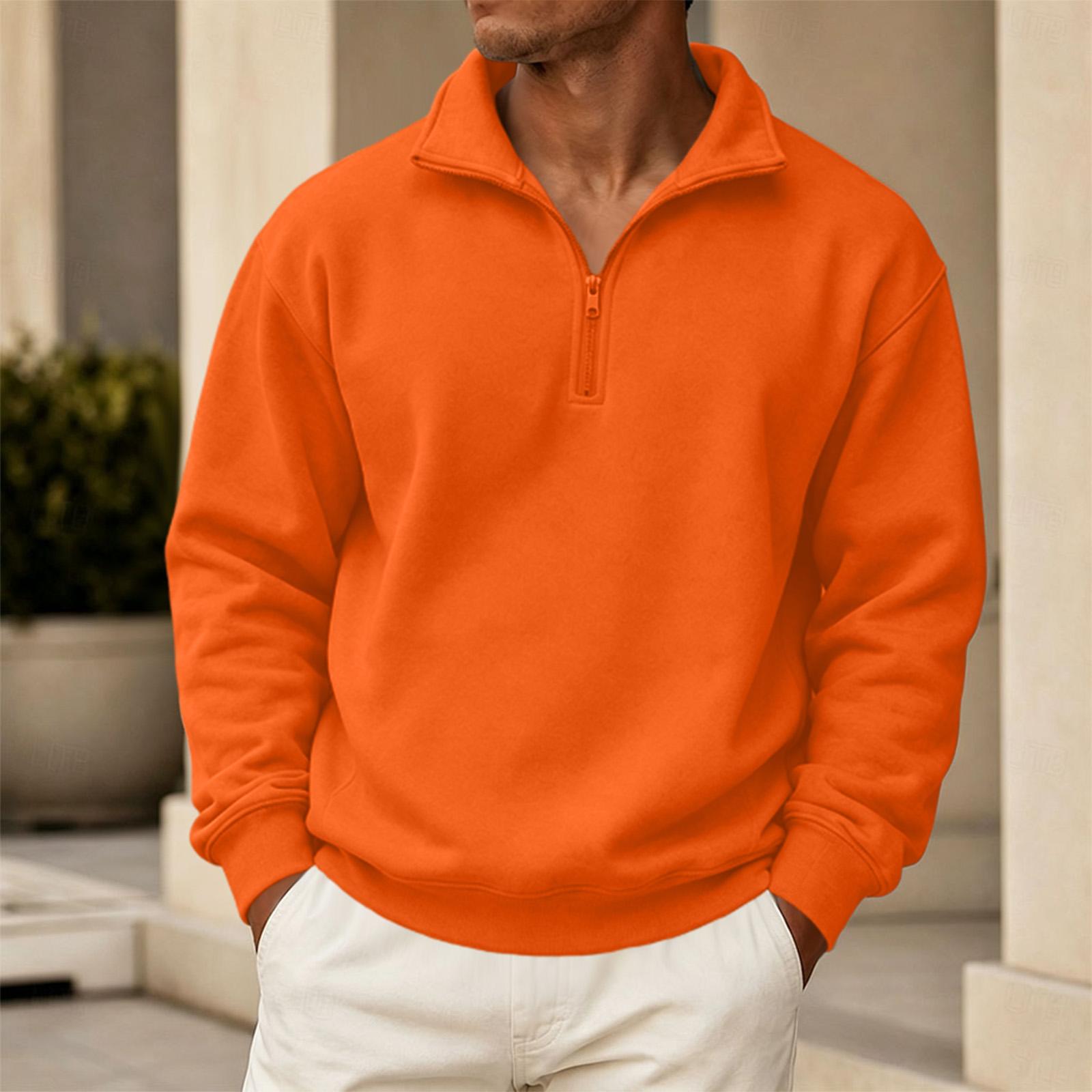 Herren Freizeit -Gefütterter Reißverschluss-Kapuzenpullover Langarm mit Stehkragen und Mehreren Taschen S safrangelb