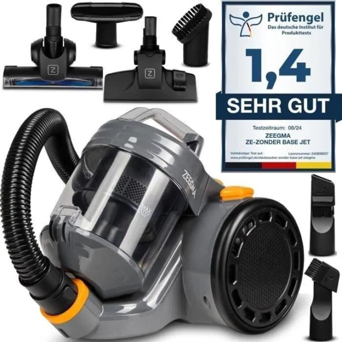 ZEEGMA Zonder Base Jet - Aspirateur Sans Sac - Technologie Cyclonique - 2 X Filtre HEPA - 899 W - 2 L - 79dB - Eco-classe A
