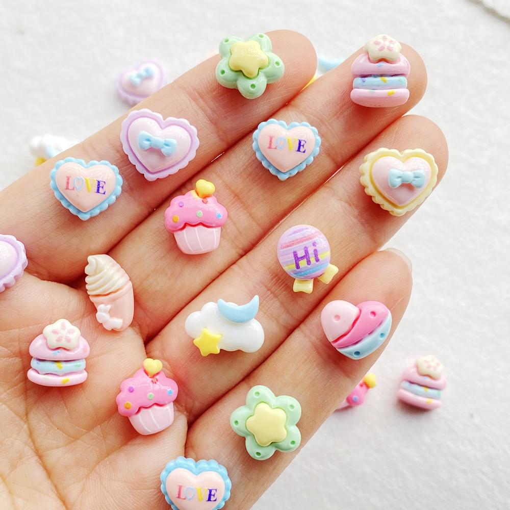 30pcs Resin Colorful 3D Cute Strawberry Cake, Bow Heart, Ice Cream Nail Art Flatback Scrapbook DIY Wedding Jewelry Crafts