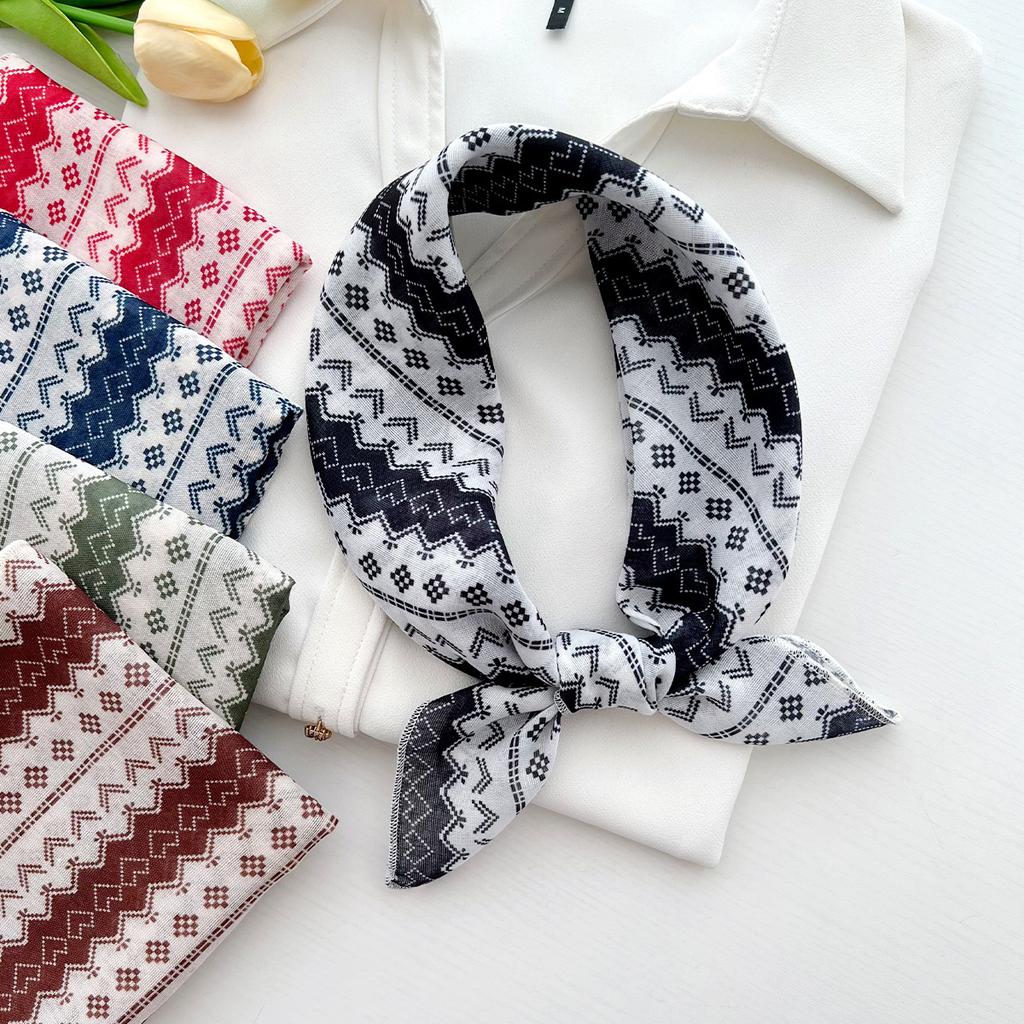 Korean geometric love square scarf women's summer 1116 new small fresh cotton and linen silk scarf neck decorative headscarf scarf