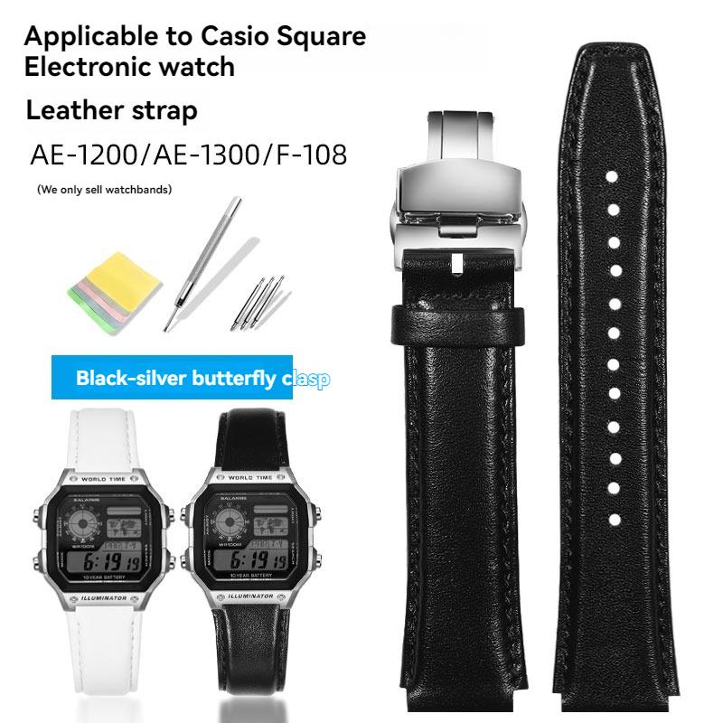 

For Casio Leather Strap AE-1200 AE1200 AE-1200WH AE1300 F-91W/F-94/F-105 W-218H A158/159/A168 Cowhide Watch Strap 18mm Watchband 18mm-width