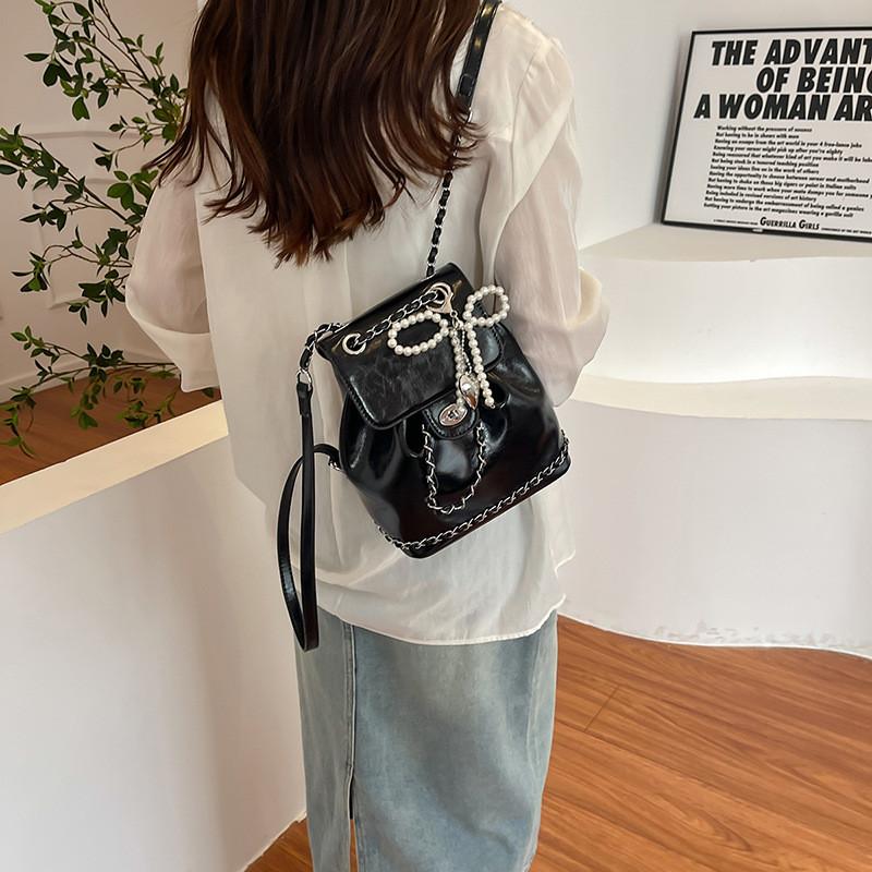 Ielgy Silver Backpack Ladies All-Match Chain Commuter Small Backpack