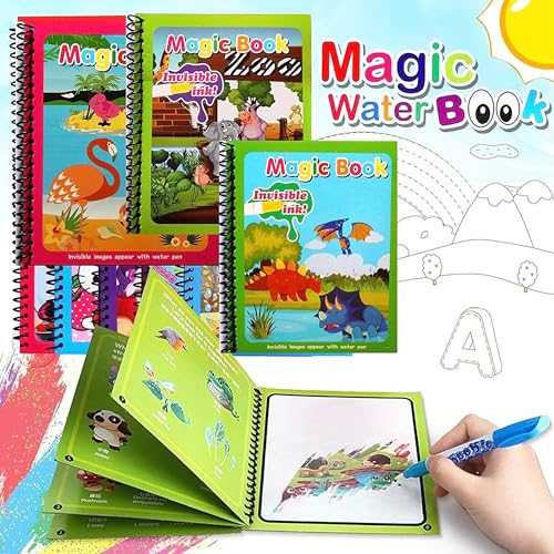 Glun 4 Pack Water Coloring Books For Kids, Water Painting Drawing Book For Toddlers 2-10 Years 0