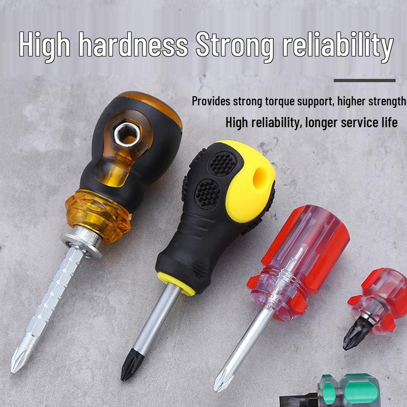 Compact Mini Two-Way Screwdriver: Short Handle, Interchangeable Phillips, Slotted, Torx Heads