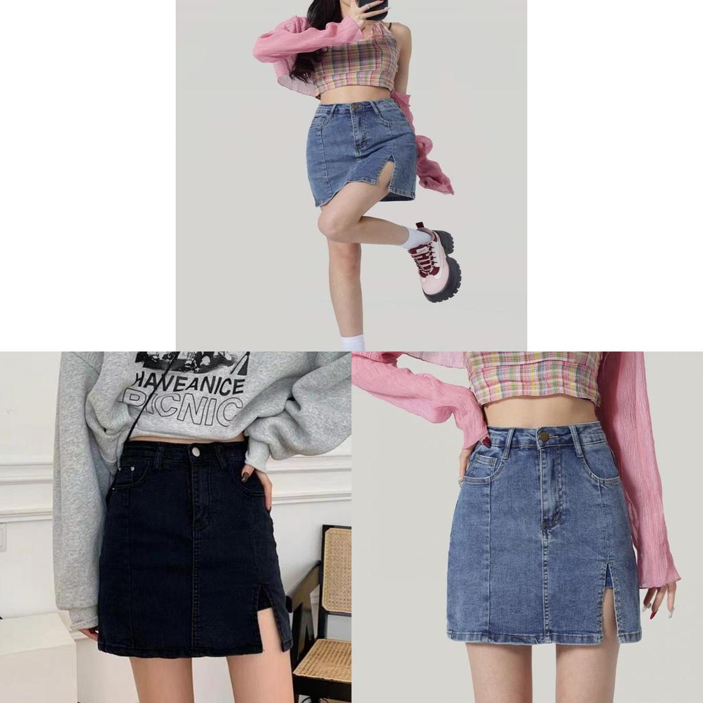 Summer High Waist Aline Denim Skirt With Side Slit For Casual Wear Teens
