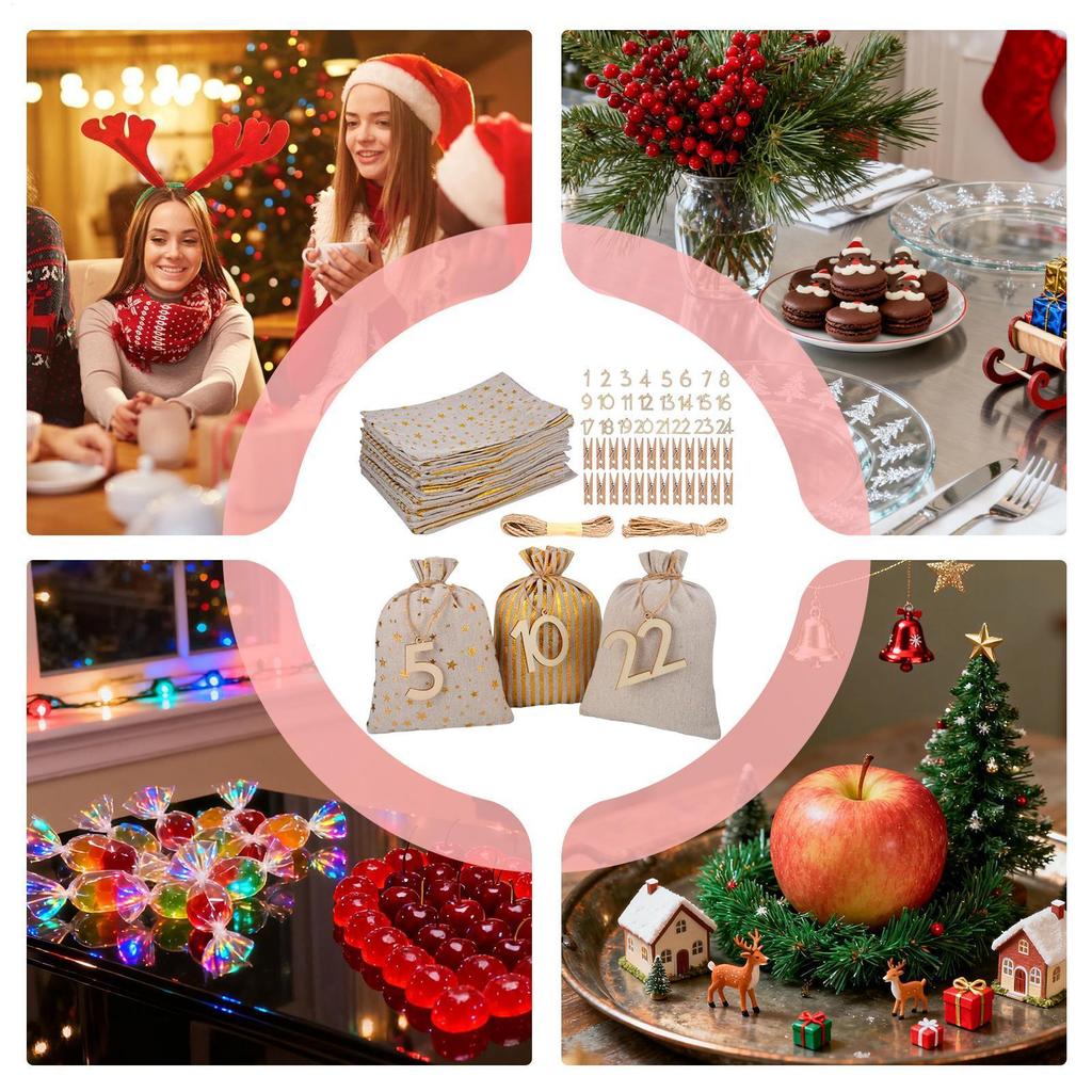 Christmas Bag Advent Numbered Festive 24 Days Countdown Calendar Treat Bags Christmas Party Favors For Adults Kids Lovers Family