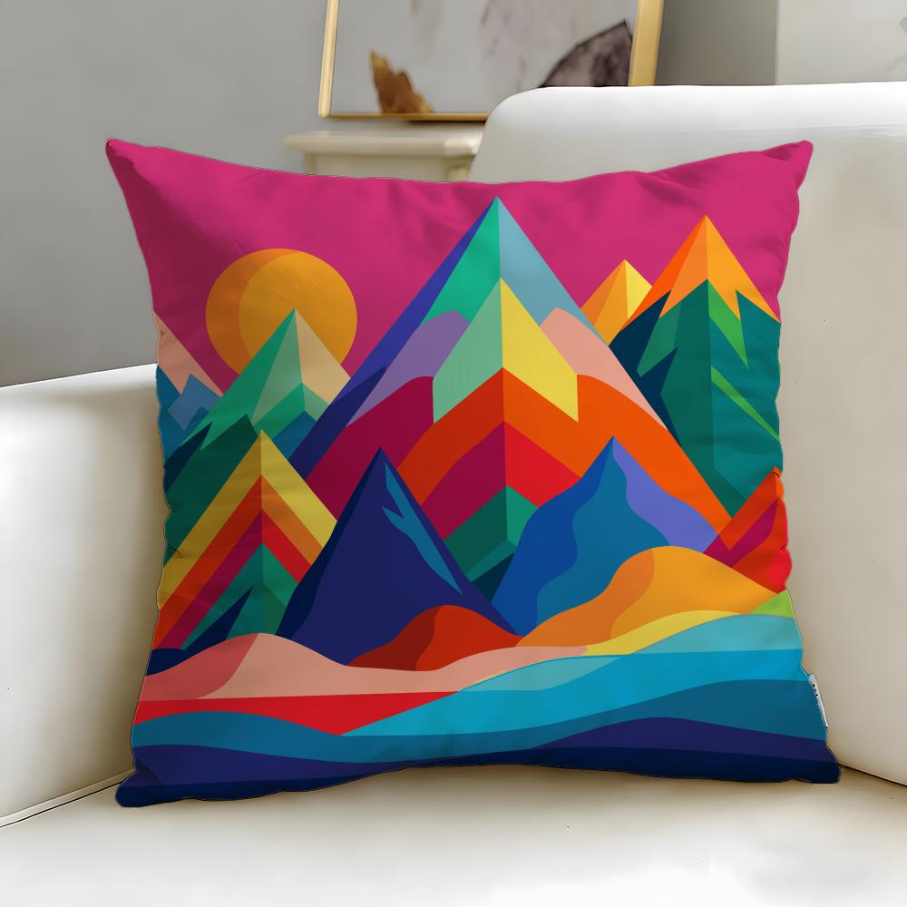 art Colorful Geometric Landscape Cushion Cover Soft  EasyWash Pillow Case  Versatile for Couch Bed Travel and Office