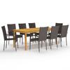 Ensemble à manger de jardin 9 pcs Marron