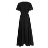 Sexy V Neck Wrap Waist Maxi Dress Women Summer Fashion A-Line Side Slit Long Casual Dress Comfortable Solid Color Short Sleeve