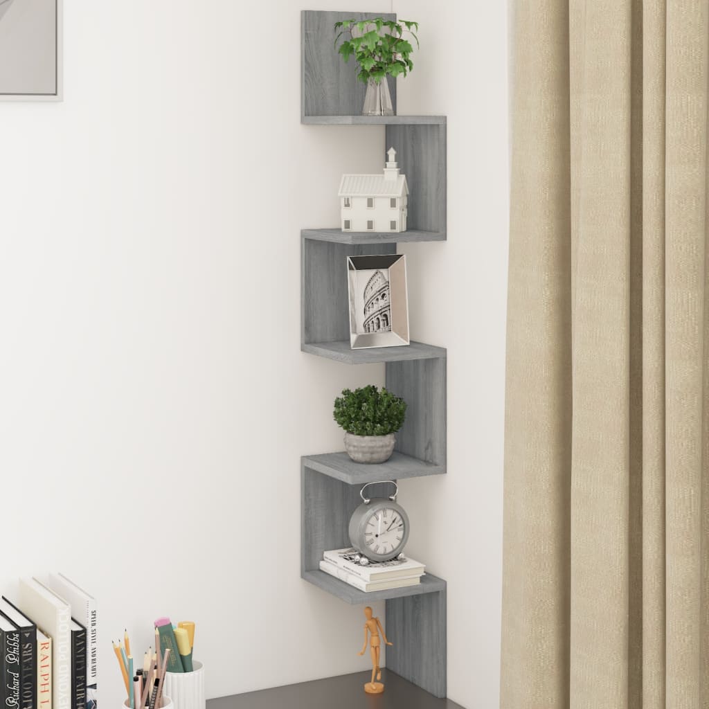 Wall Mounted Corner Shelf Grey Sonoma 20 x 20 x 127.5 cm Particleboard