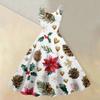 (buon Natale) Abito Casual da Donna alla Moda con Stampa Fiocco di Neve Natalizio/Albero di Natale/Pupazzo di Neve Girocollo Retro