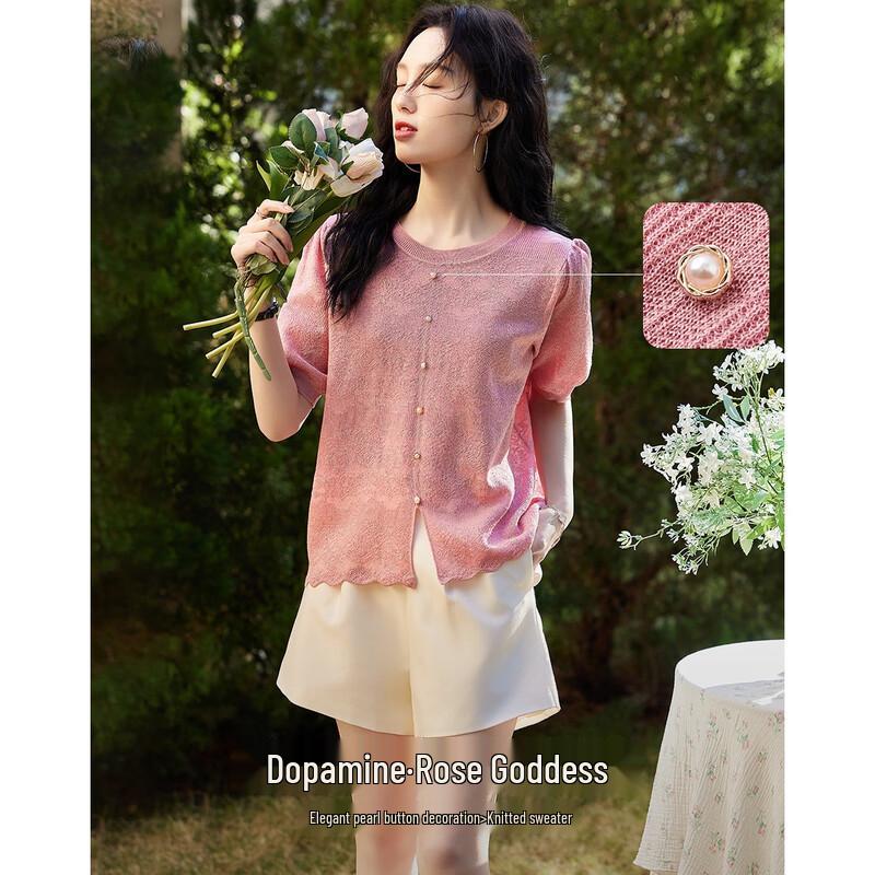 Women s Lyocell Blend Puff Sleeve Knit Top L