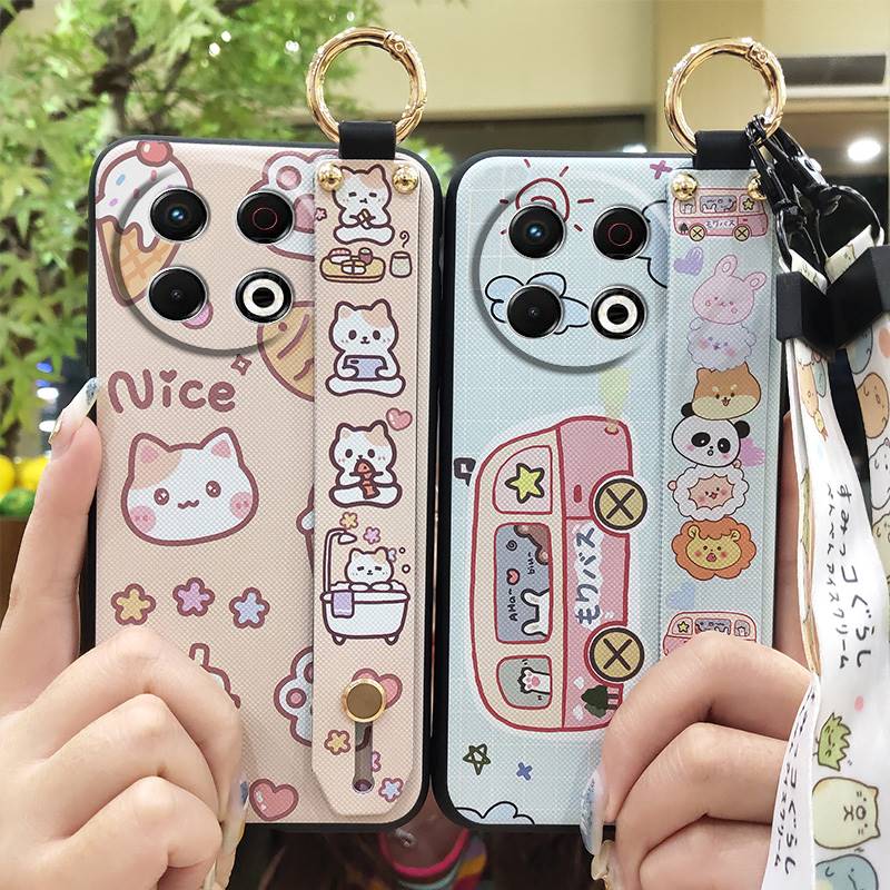 Cute Waterproof Phone Case For Tecno Spark30 Pro 4G/KL7 Wristband Phone Holder Lanyard Back Cover Anti-knock Ring